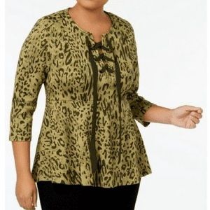 Melissa McCarthy Seven7 Lace Up Leopard Peplum Top
